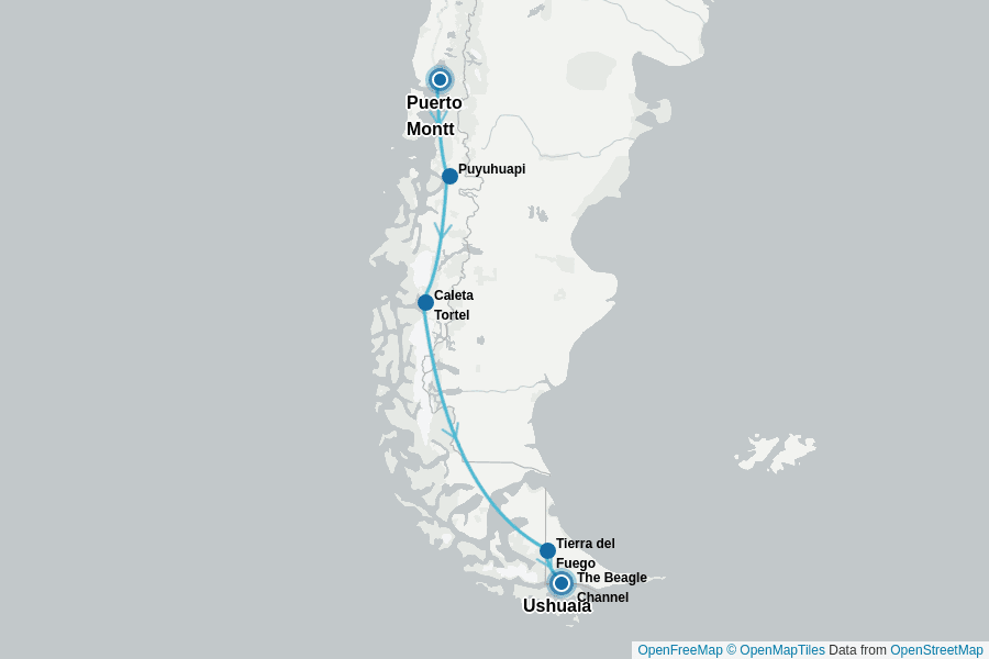 Itinerary Map image for Patagonia & Chilean Fjords Expedition