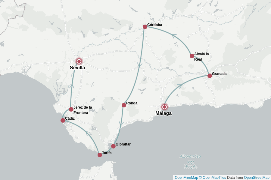 Itinerary Map image for Rundreise Andalusien 10 Tage