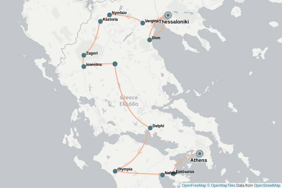 Itinerary Map image for Griechenland Rundreise 14 Tage