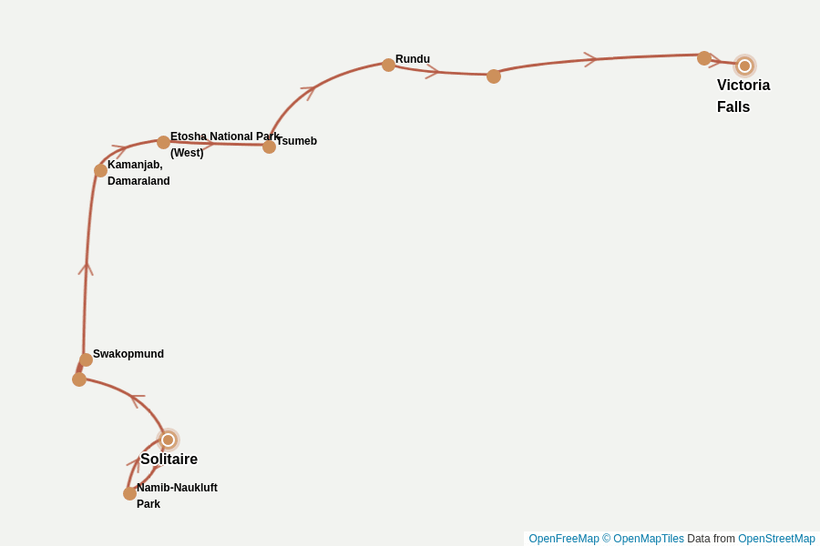 Itinerary Map image for Namibia & Botswana: Safari & Victoria Falls