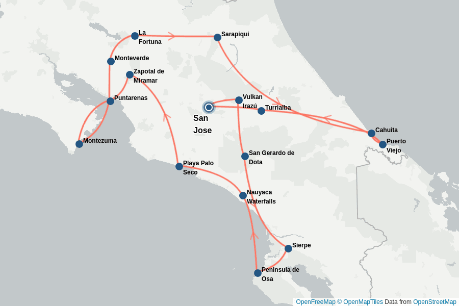 Itinerary Map image for Costa Rica - Nature and Culture Intertwined