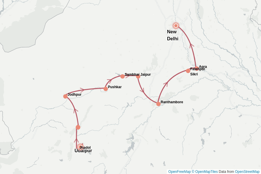 Itinerary Map image for India: The Grand Rajasthan Route