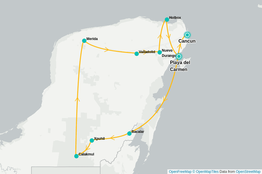 Itinerary Map image for Road Trip sur la Riviera Maya
