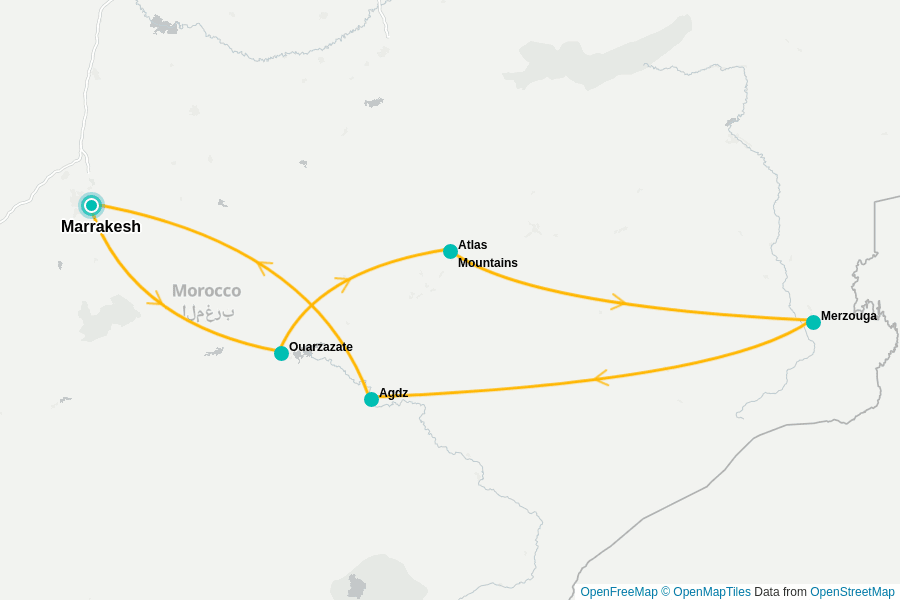 Itinerary Map image for Désert, Atlas et Rencontres au Maroc