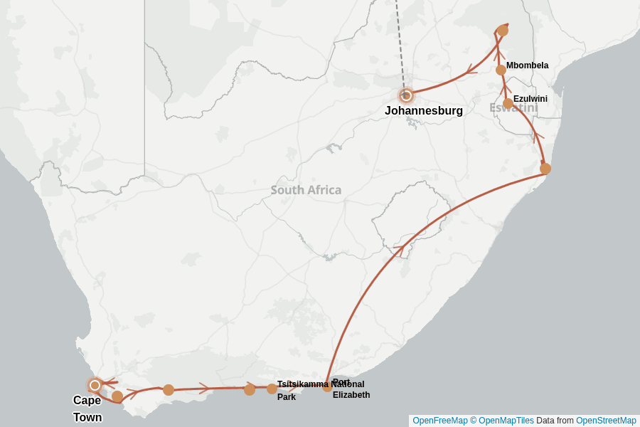 Itinerary Map image for South Africa Essentials