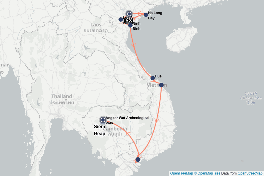 Itinerary Map image for Vietnam & Cambodia – Temples, Bays and the Mekong