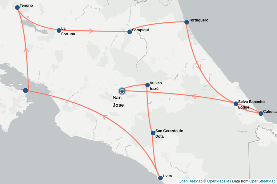 Itinerary Map image for Costa Rica - The Essential Adventure