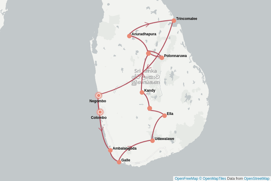 Itinerary Map image for Sri Lanka: Culture, Nature & Beaches