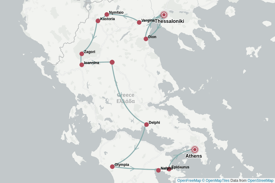 Itinerary Map image for Griechenland Rundreise 14 Tage